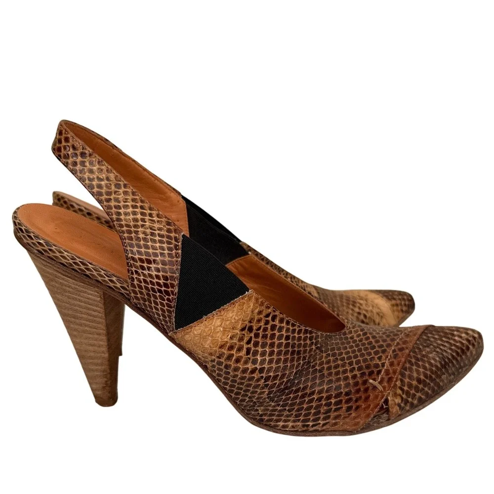 Latitude Femme Snake Leather Slingback Heels Made in Italy Pointed Toe EU 38.5 8